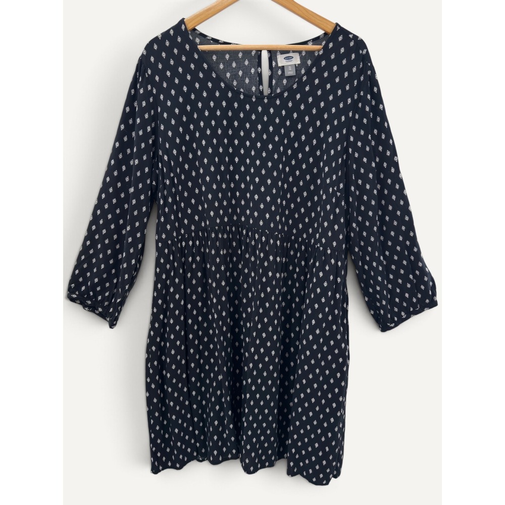 Old Navy Black & White Print Rayon Babydoll Dress XL